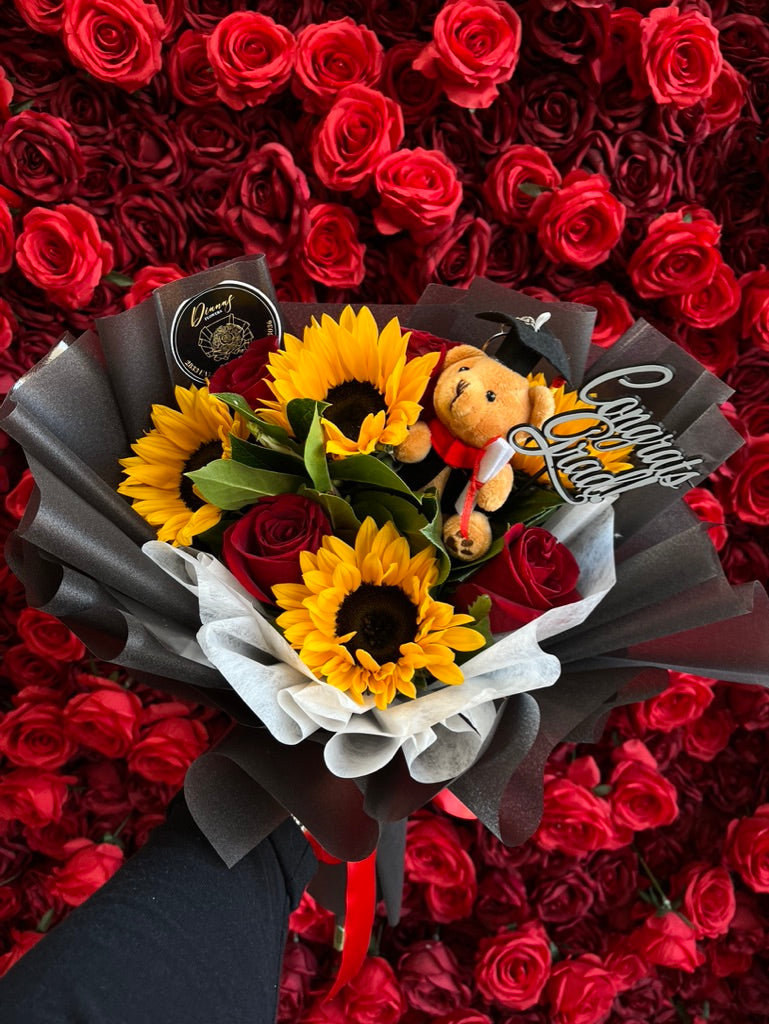 Sunflower & Rose Graduation Bouquet